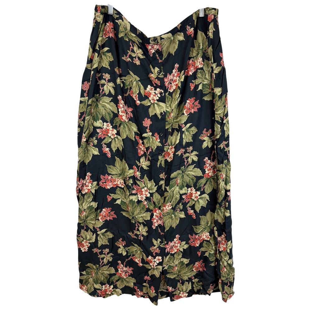 Vintage Eddie Bauer Floral Button Front Rayon Maxi Skirt Size 20